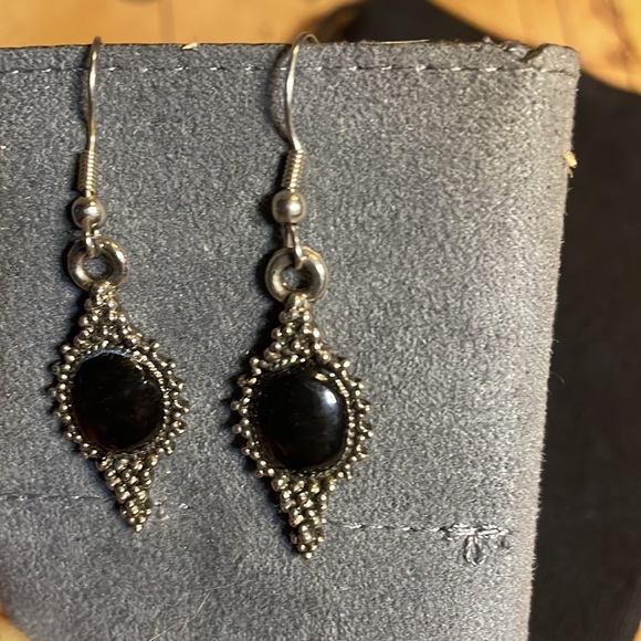 Gothic Black Onyx Electroformed Silver Earrings - Picture 3 of 3